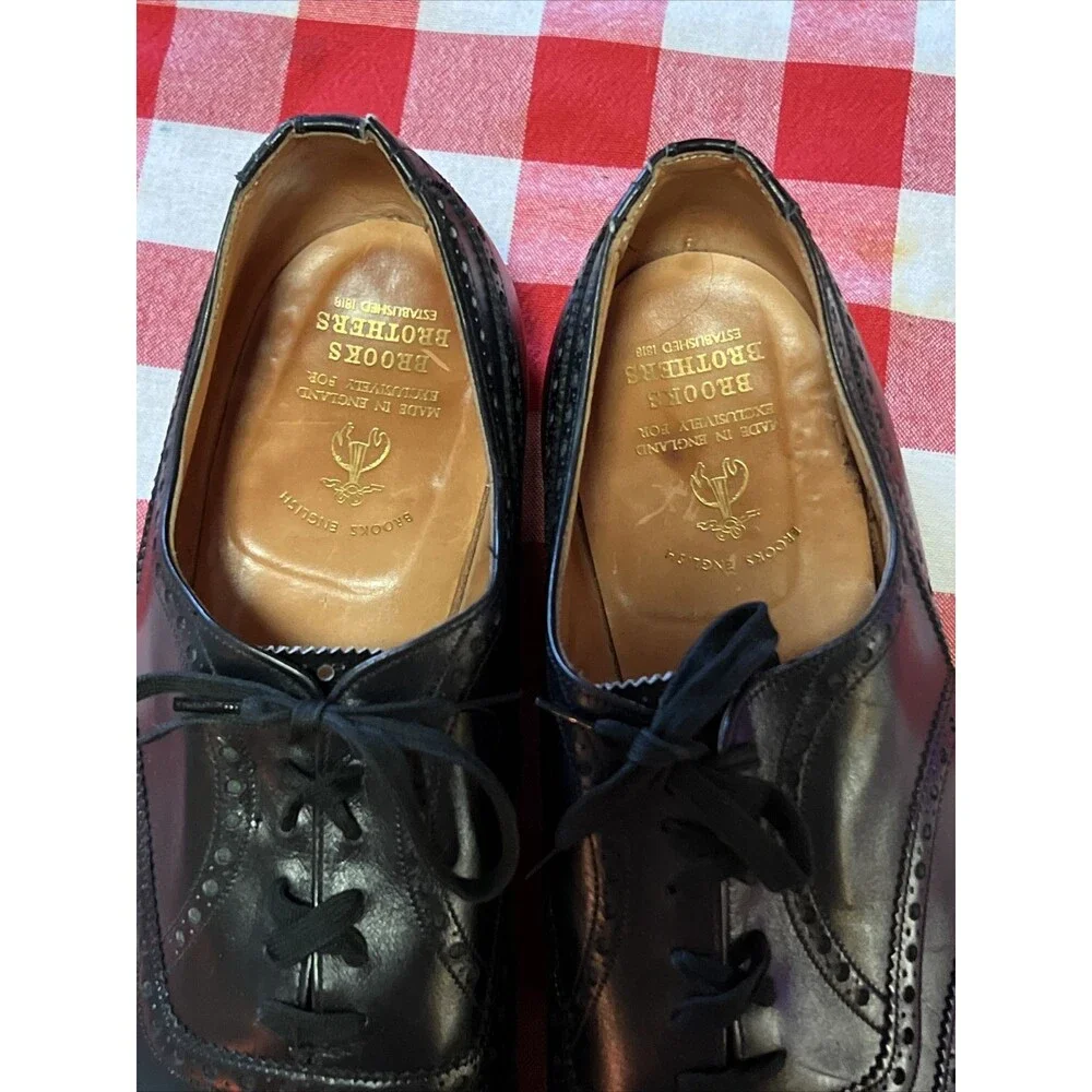 Peal & Co Medallion Toe Black Dress Shoes Minty Retro Mens Brooks Brothers 12 45
